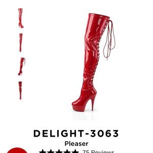 Pleaser Red Thigh High Boots - Delight 3063